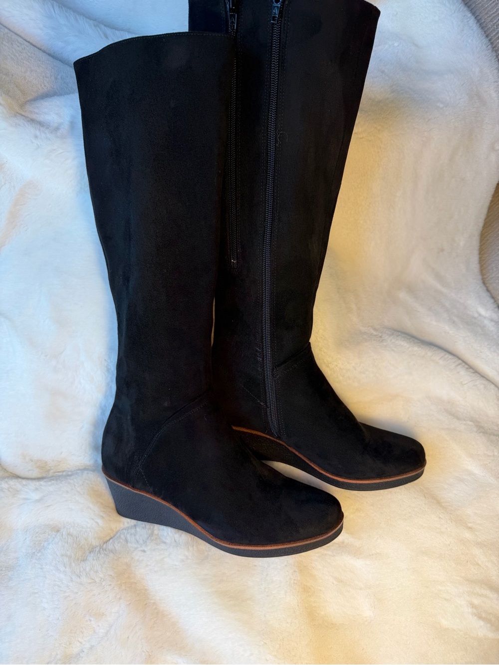 Aerosoles Black Women's Suede Binocular Knee-High Wedge Boots -Size 7